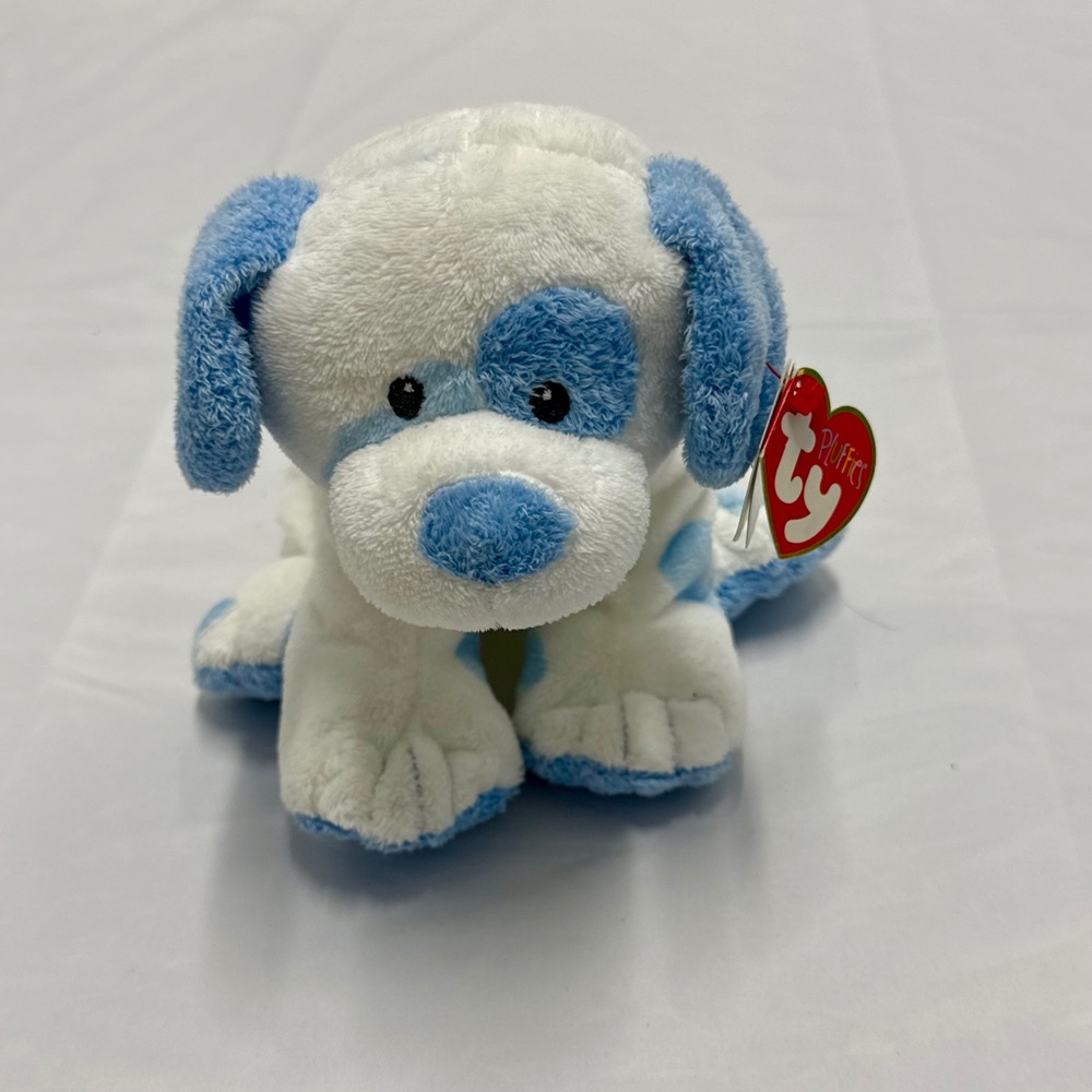 Ty Pluffies Baby Pups Blue Dog Spotted Plush Stuffed Animal 2007 TyLux 9 inches